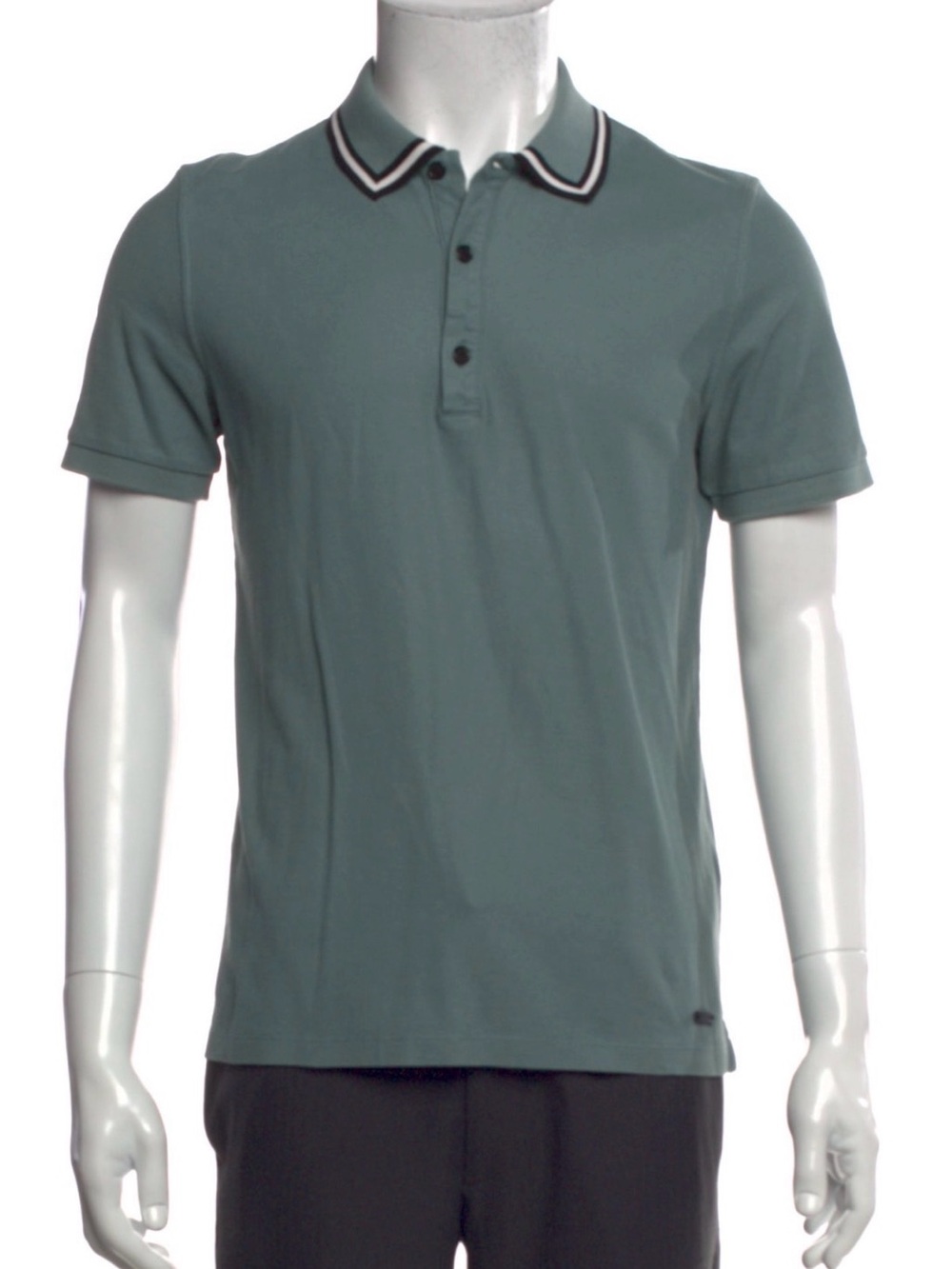 Burberry Teal Striped Collar Nova Check Pattern Crew
